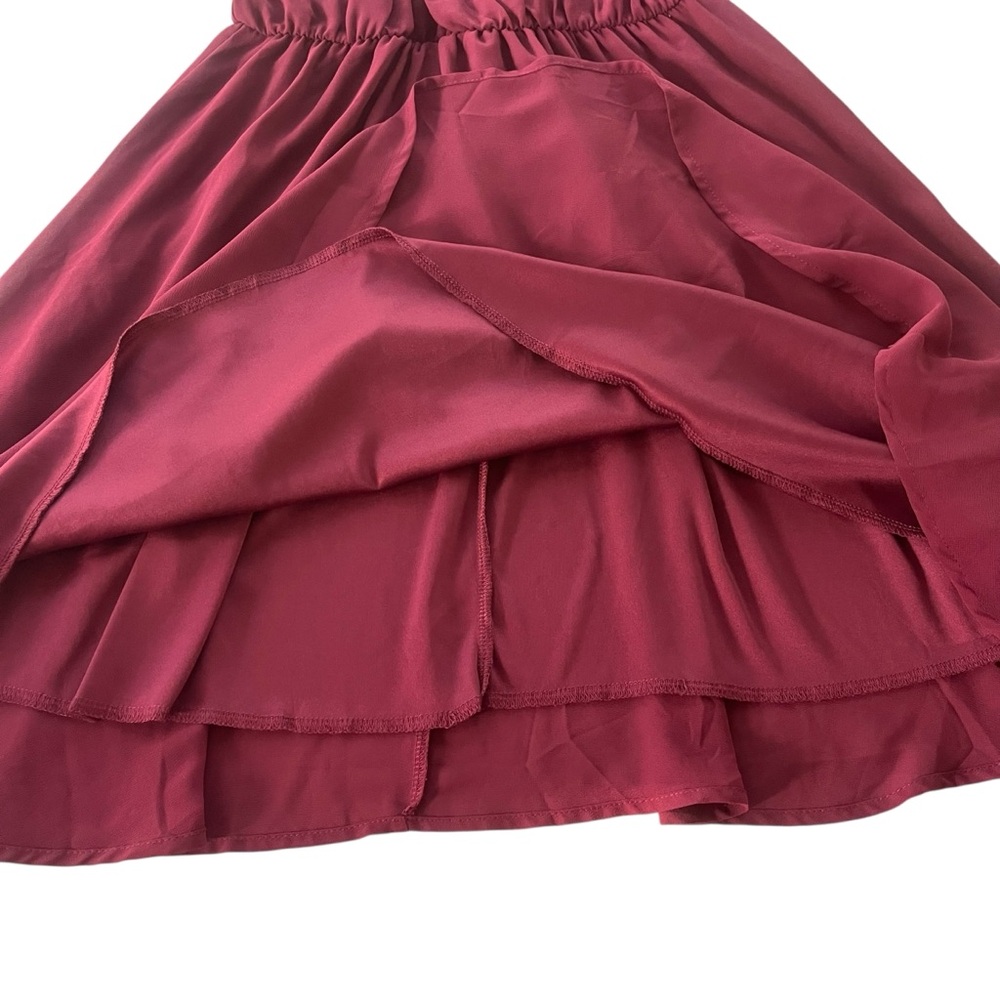 Lush Francescas Women M Wine Maroon Chiffon Sleeveless Halter Blouson Mini Dress - Picture 10 of 16